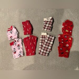 Set of 4 Christmas Kids pajama Sets- Red, Pink, and Plaid